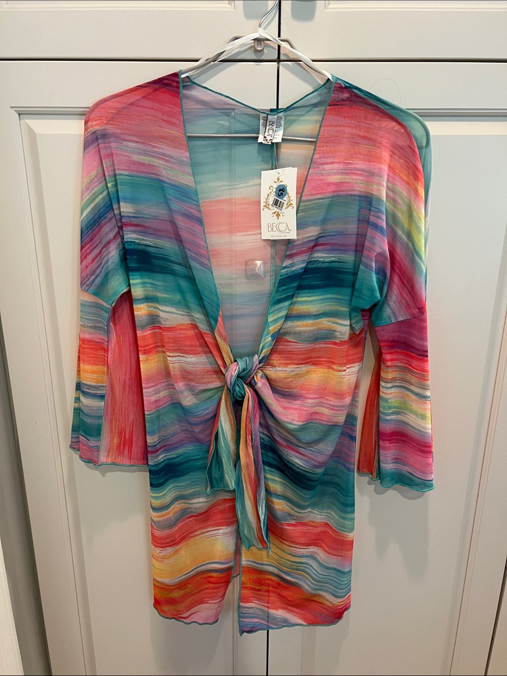BECCA Rainbow Watercolor Tie-Front Beach Cover-Up